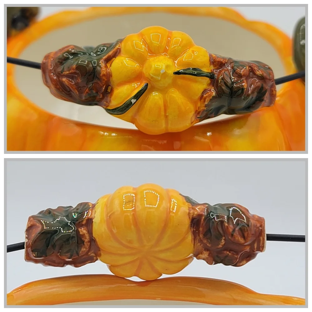 Ceramic Pumpkin Bowls Set of 2 Fall Harvest Halloween Candy Dish Centerpiece Dec